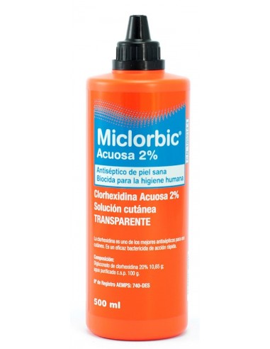Miclorbic Clorhexidina 2% Alcohólica Transp 500ml es un antiséptico a base de clorhexidina para la desinfección de la piel sana.